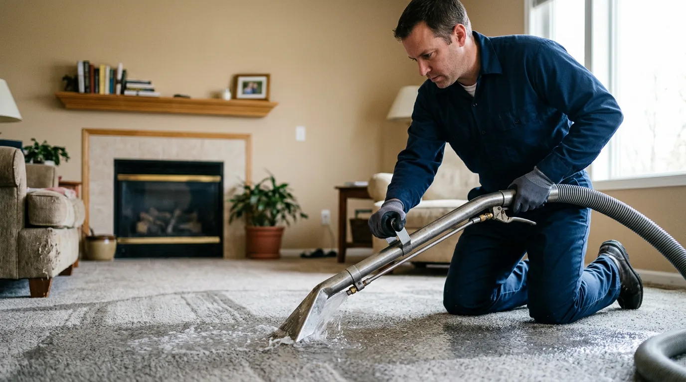 Water damage restoration technician working near Ledgewood, NJ